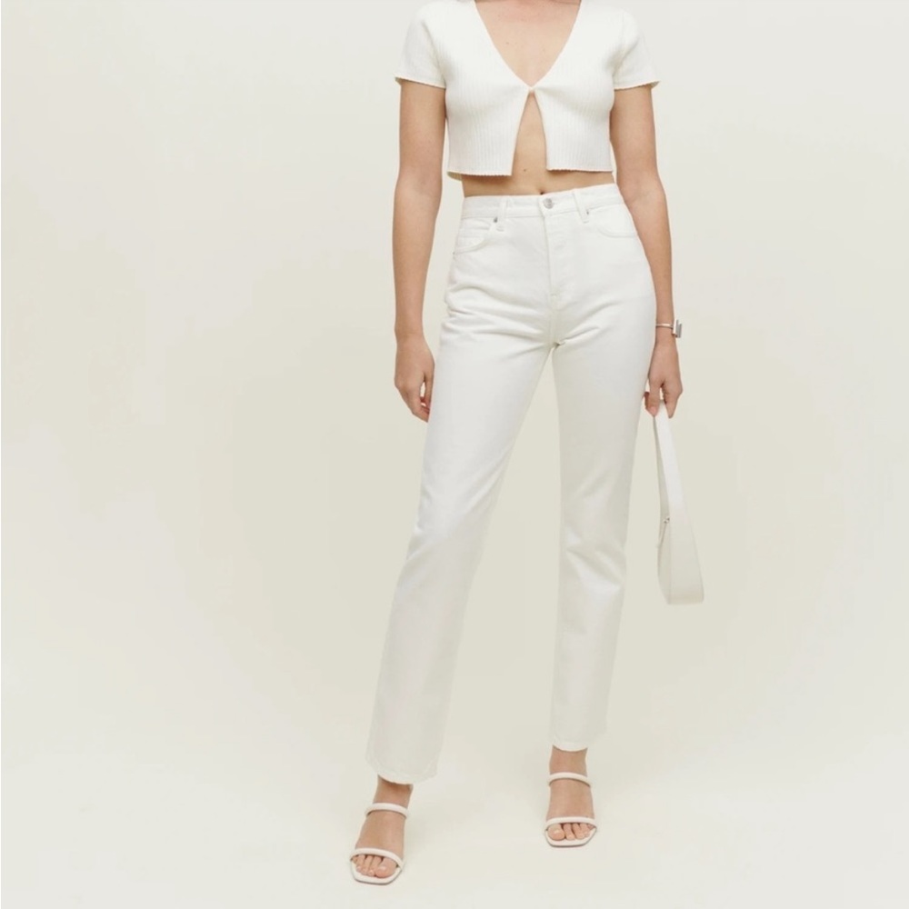 Reformation Cynthia High Rise Straight Long Jeans in Vintage White